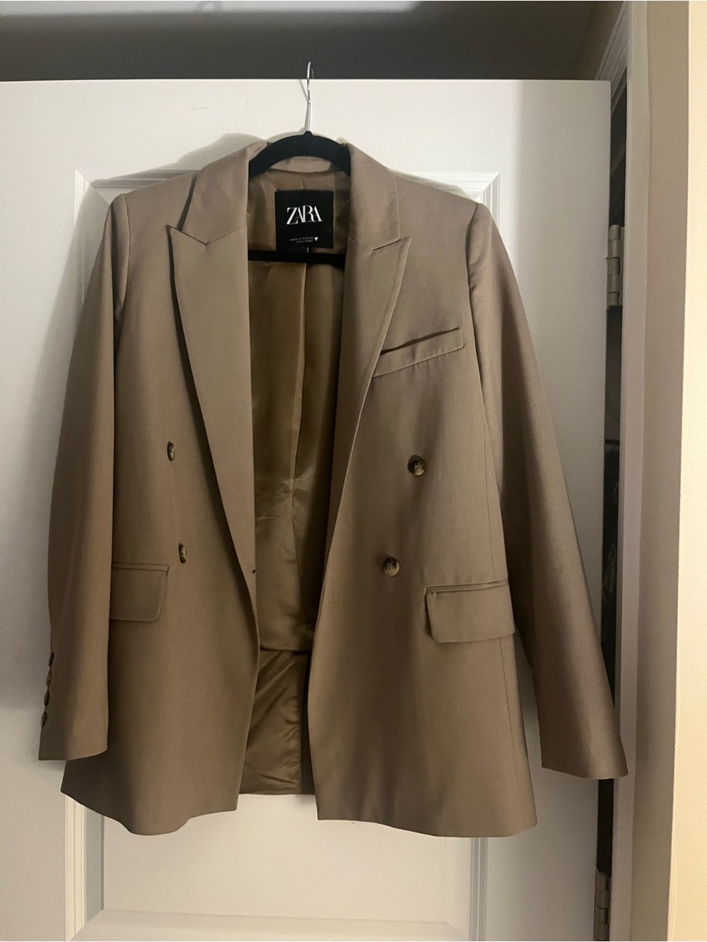 Zara Taupe Double-Breasted Blazer